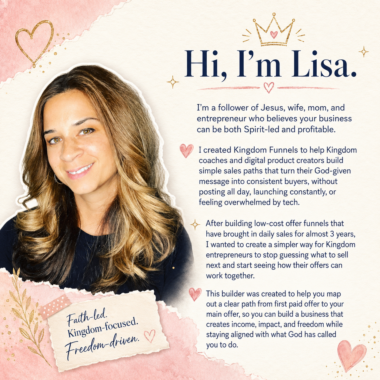 Hi, I'm Lisa — Faith-led, Kingdom-focused, Freedom-driven.